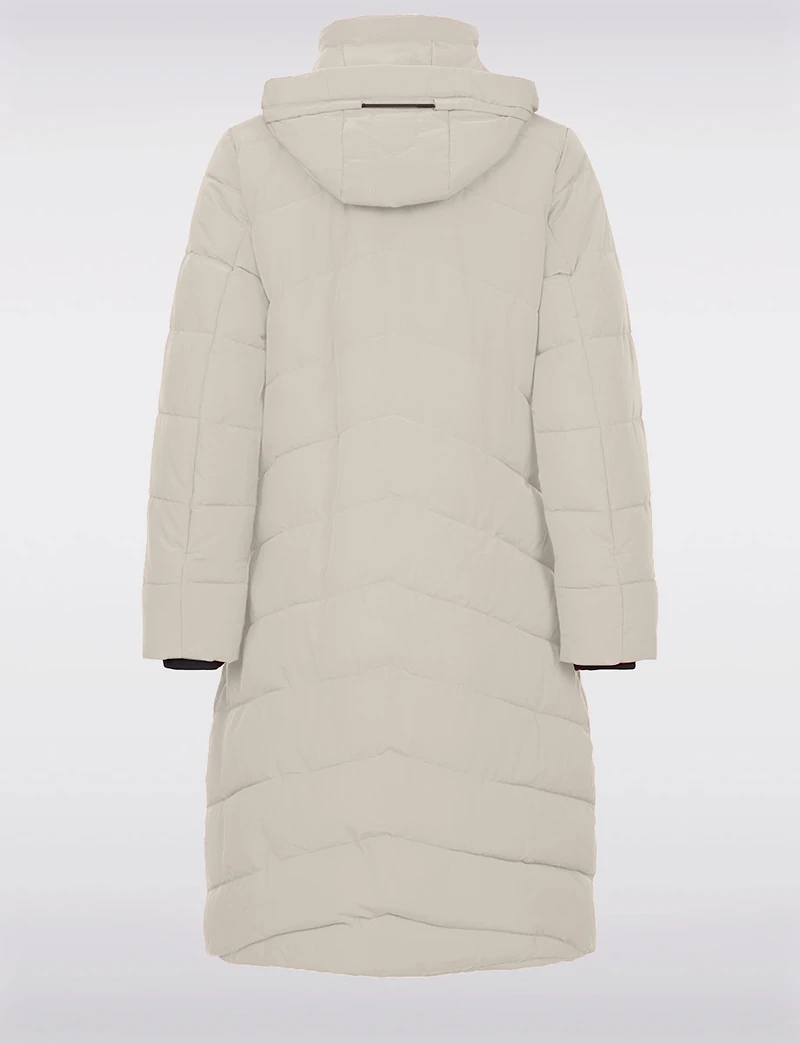 Matte Long Straight Quilted Insulated Jacket with Detachable Hood by Frandsen