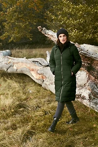 Matte Long Straight Quilted Insulated Jacket with Detachable Hood by Frandsen