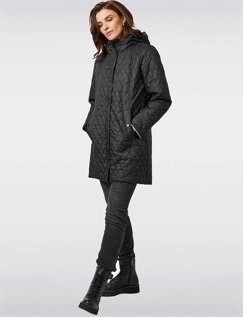 Reversible Smooth & Quilt Hood Rain Resistant Drawstring Waist Coat by Frandsen