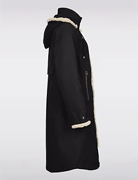 Chic Straight Cut Water Resistant Sherpa Trim Detachable Hood Coat by Frandsen