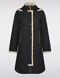 Chic Straight Cut Water Resistant Sherpa Trim Detachable Hood Coat by Frandsen