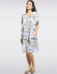 Tropical Floral Cotton Knee-Length Short Sleeve Pocket Dress by Froccella