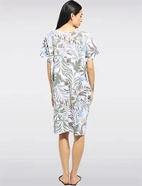 Tropical Floral Cotton Knee-Length Short Sleeve Pocket Dress by Froccella