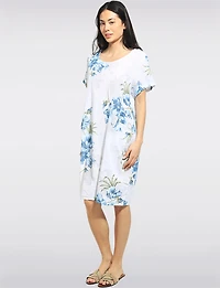 Floral Print Cotton Short Sleeve Round Neck Dress with Pockets by Froccella