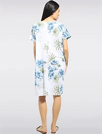 Floral Print Cotton Short Sleeve Round Neck Dress with Pockets by Froccella