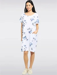 Floral Print Cotton Short Sleeve Knee-Length Dress with Pockets by Froccella
