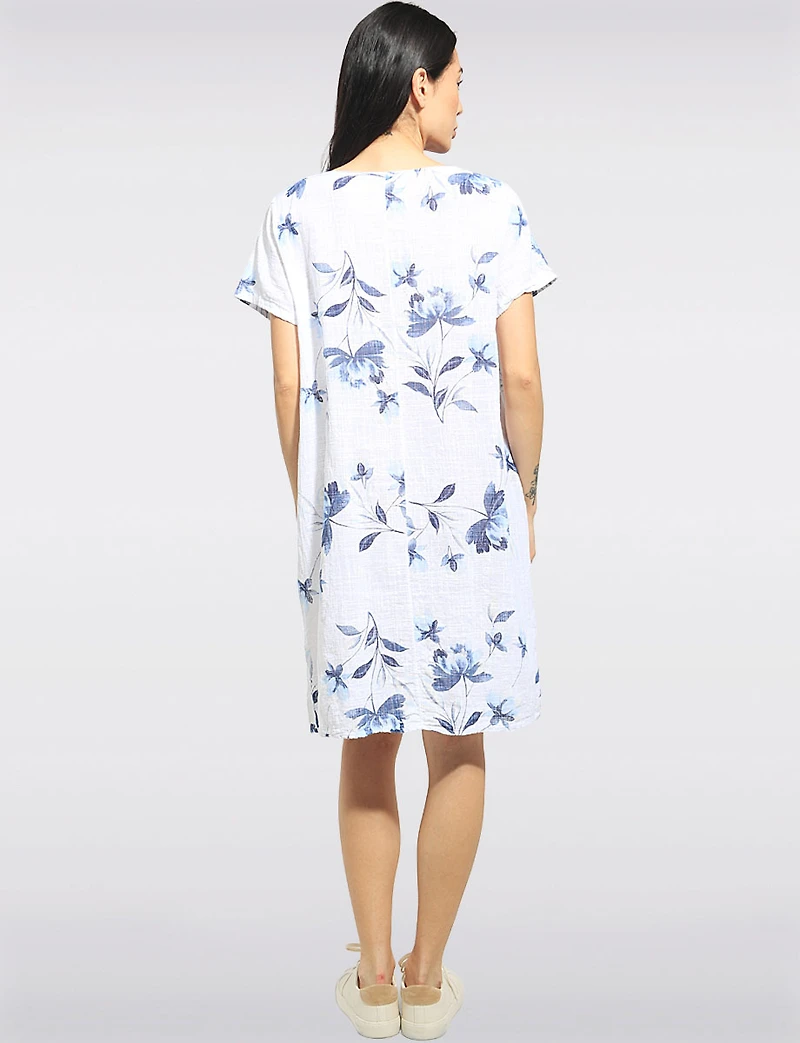 Floral Print Cotton Short Sleeve Knee-Length Dress with Pockets by Froccella