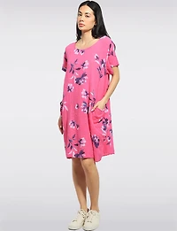 Floral Print Cotton Short Sleeve Knee-Length Dress with Pockets by Froccella