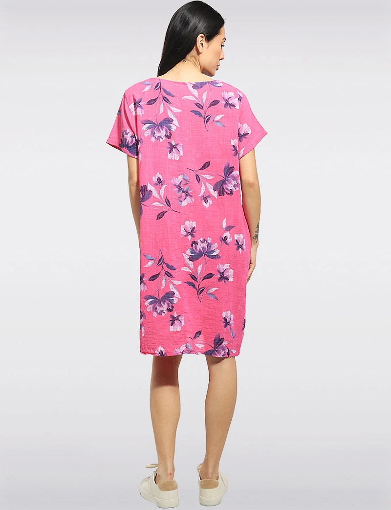 Floral Print Cotton Short Sleeve Knee-Length Dress with Pockets by Froccella