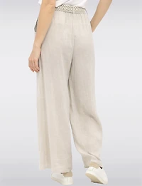 Relaxed Fit Wide-Leg Linen Pants with Decorative Buckled Belt by Froccella