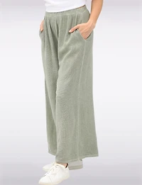 Relaxed Fit Wide-Leg Cotton-Linen Pants with Stretch Waistband by Froccella