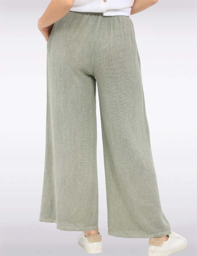 Relaxed Fit Wide-Leg Cotton-Linen Pants with Stretch Waistband by Froccella
