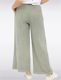 Relaxed Fit Wide-Leg Cotton-Linen Pants with Stretch Waistband by Froccella