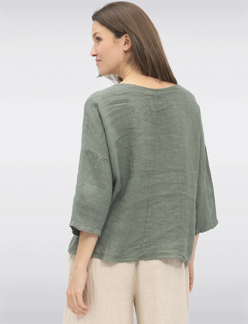 Lightweight Linen Tie-Knot Top with Decorative Button Details by Froccella