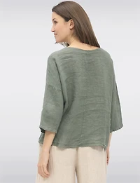 Lightweight Linen Tie-Knot Top with Decorative Button Details by Froccella