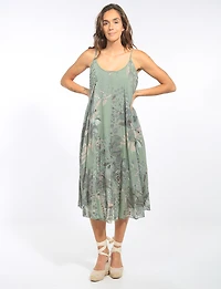 Two-Piece Cotton Lined Floral Dress Set with Rounded Hemline by Froccella