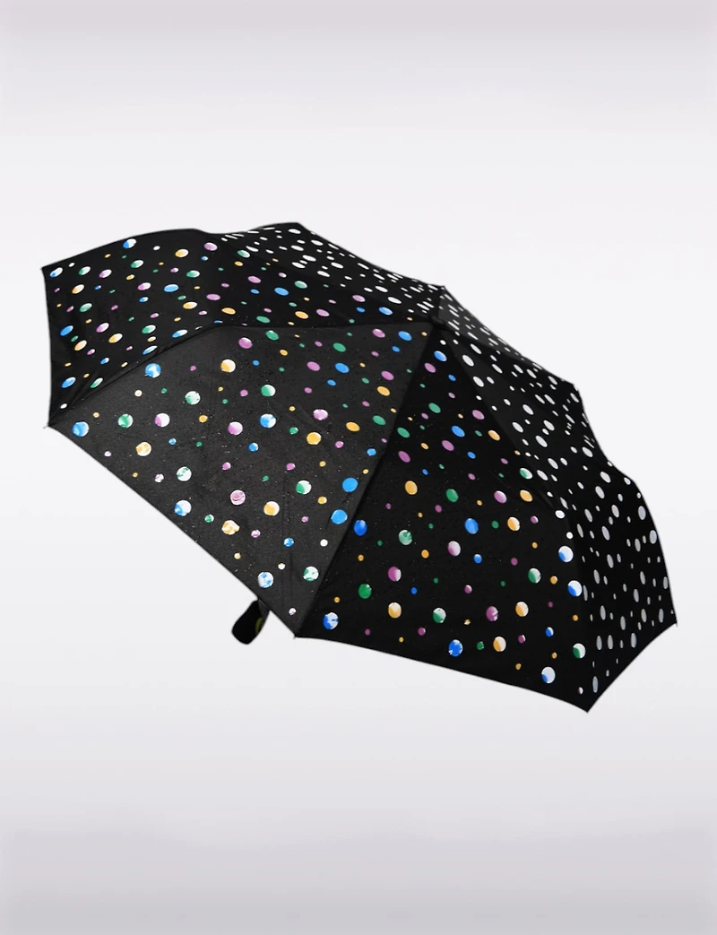 Compact Foldable Weather-Resistant Umbrella with Color-Changing Polka Dot Design
