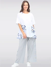 Loose Fit Short Sleeve Floral Patch Detail Linen Cotton Tunic Top by Froccella