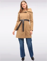 Vegan Oversized Hooded Trench Coat with Elegant Wrap Collar by Cole Haan