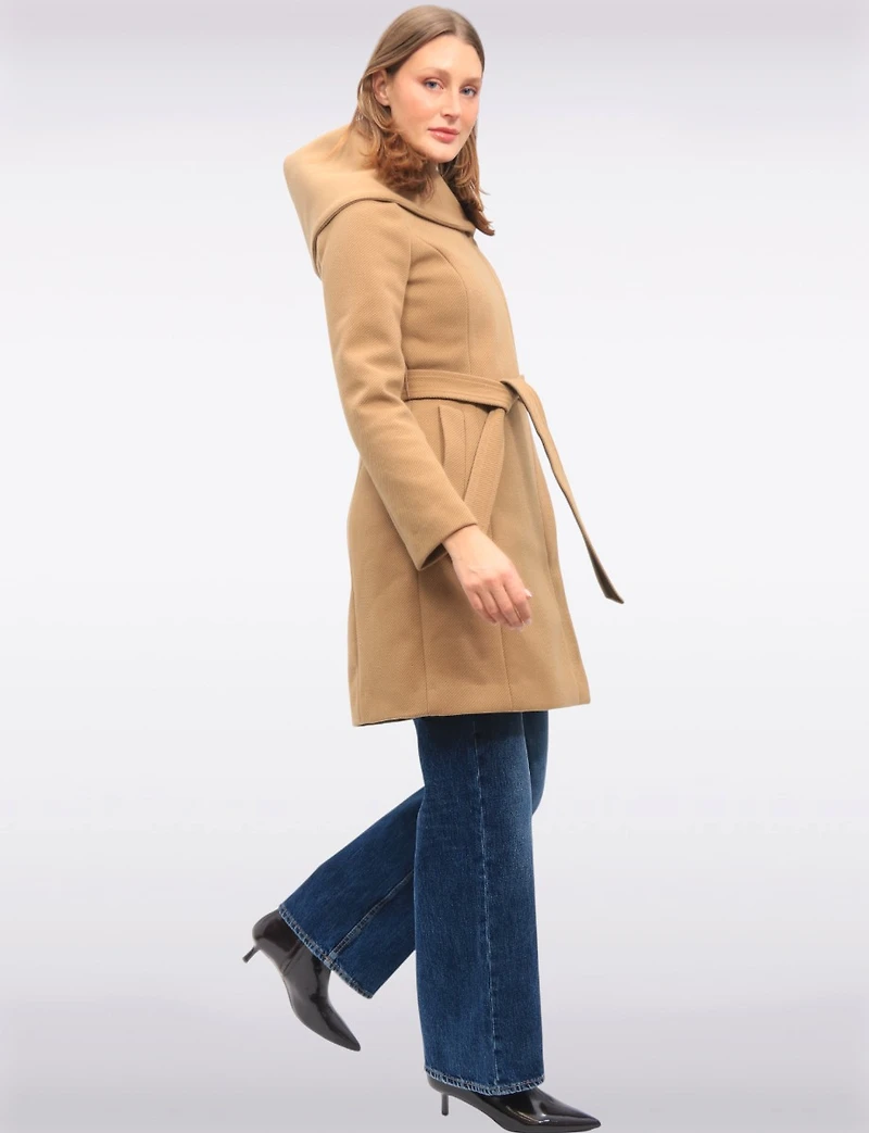 Vegan Oversized Hooded Trench Coat with Elegant Wrap Collar by Cole Haan