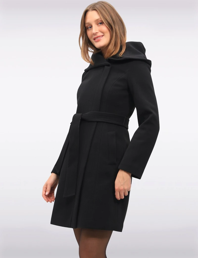 Vegan Oversized Hooded Trench Coat with Elegant Wrap Collar by Cole Haan