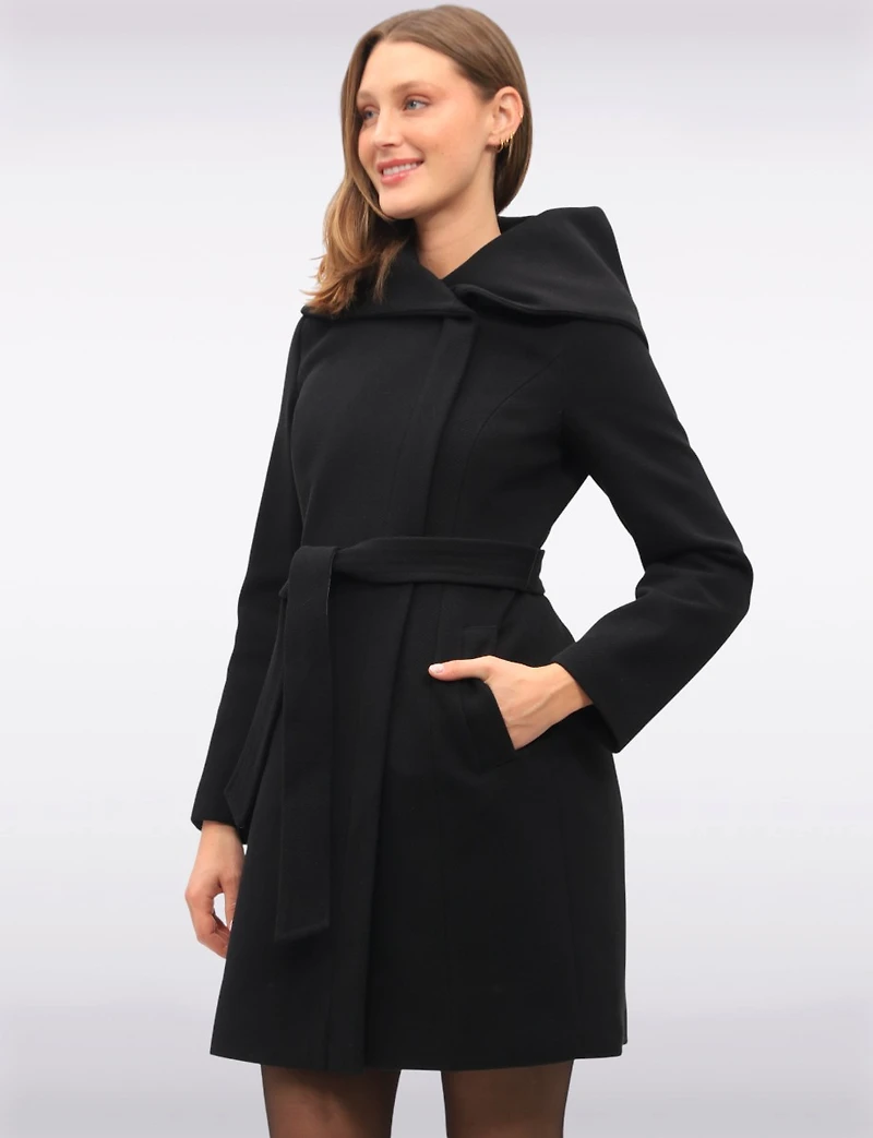 Vegan Oversized Hooded Trench Coat with Elegant Wrap Collar by Cole Haan