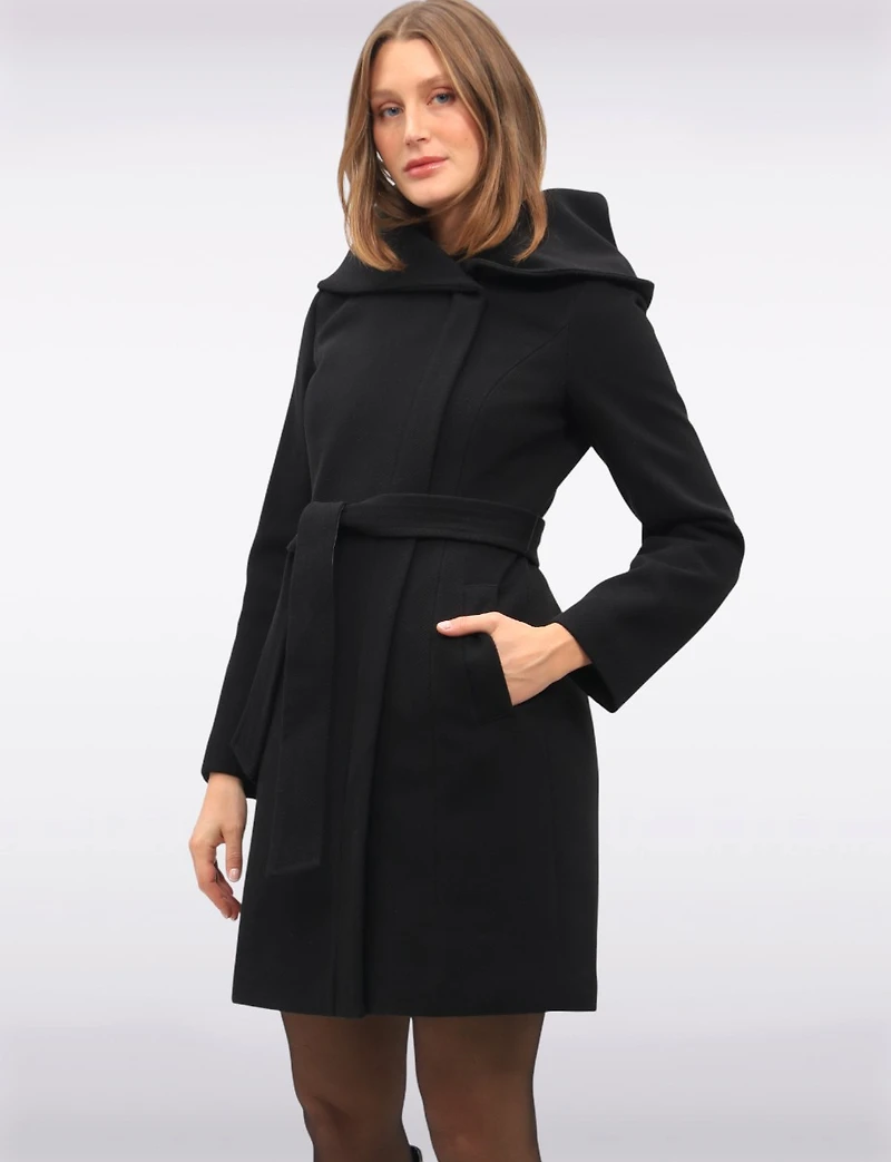 Vegan Oversized Hooded Trench Coat with Elegant Wrap Collar by Cole Haan