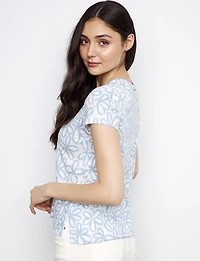 Printed Organic Cotton Short-Sleeve Relaxed T-Shirt with Side Slits by Charlie B