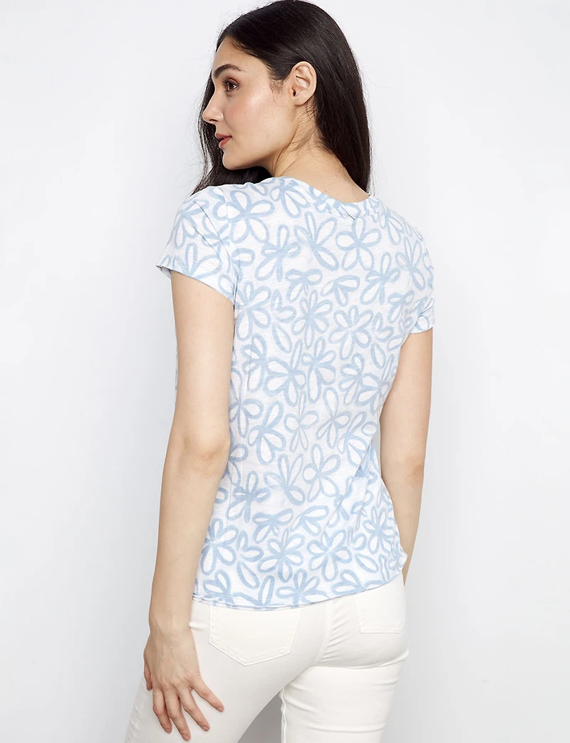 Printed Organic Cotton Short-Sleeve Relaxed T-Shirt with Side Slits by Charlie B