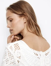 Reversible Short Sleeve Cotton Crochet Sweater Button-Down Top by Charlie B