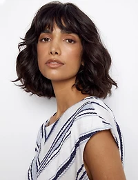 Nautical Embroidered Striped Design Cap Sleeve Top With Tie-Front by Charlie B.