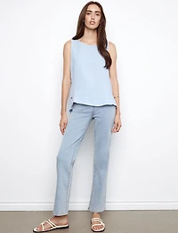 Lightweight Sleeveless Linen Top - Side Button & High-Low Round Hem by Charlie B