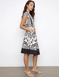 Printed Knee-Length Linen Cotton Dress with Straw Belt & Pockets by Charlie B