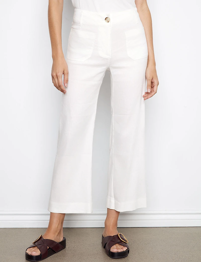 Stretch Linen Blend Wide-Leg  Cropped Pants With Patch Pockets by Charlie B