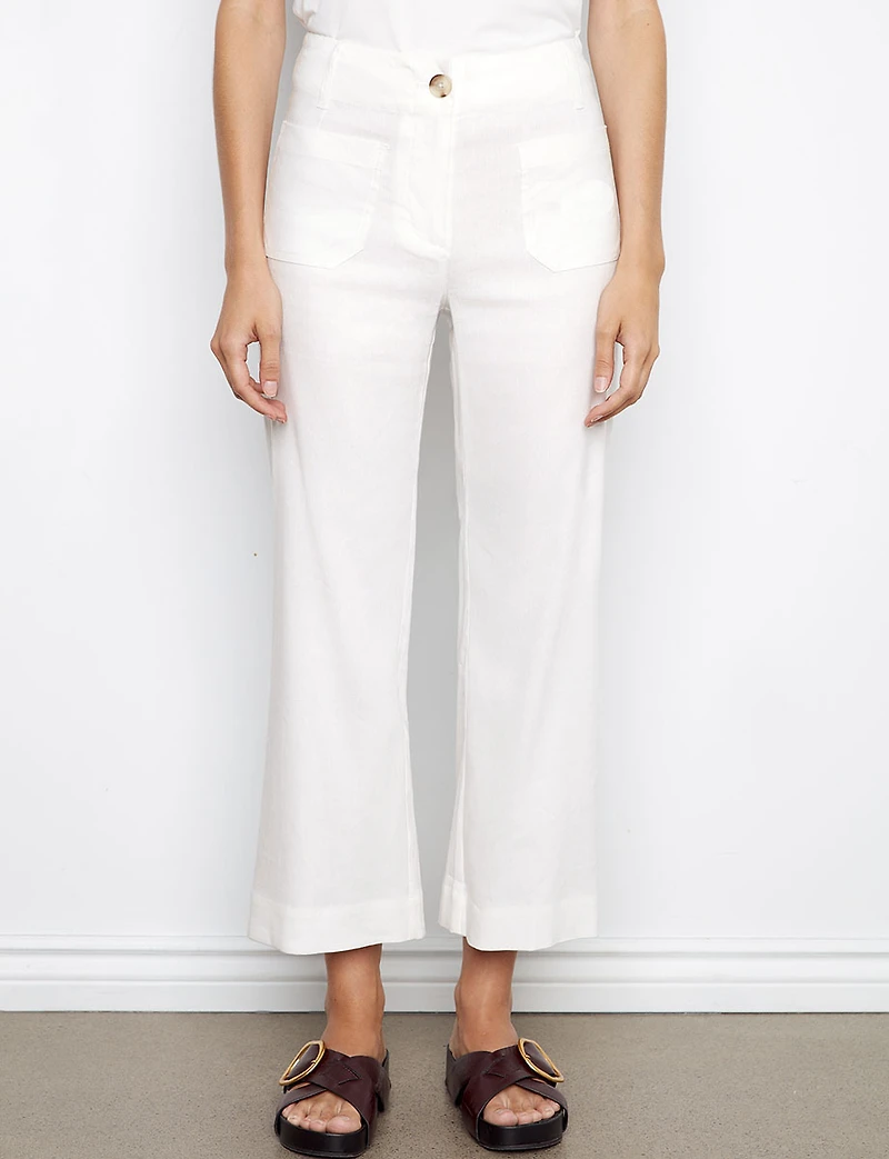 Stretch Linen Blend Wide-Leg  Cropped Pants With Patch Pockets by Charlie B