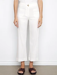Stretch Linen Blend Wide-Leg  Cropped Pants With Patch Pockets by Charlie B