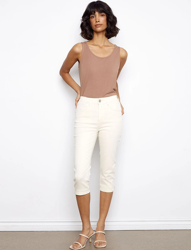 Slim Fit Knee High Capri - Stretch Twill Five-Pocket Design by Charlie B