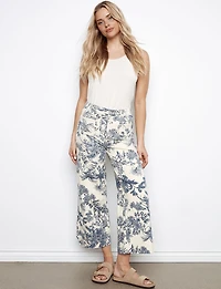 Printed Cropped Patch Pocket Flare Fit Stretch Twill Pants by Charlie B
