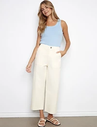 Cropped Straight Fit Stretch Twill Pants with Utility Pockets by Charlie B