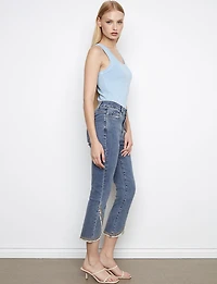 Medium Blue Stretch Slim Fit Jeans - Frayed Embroidered Tulip Hem by Charlie B