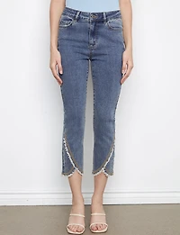 Medium Blue Stretch Slim Fit Jeans - Frayed Embroidered Tulip Hem by Charlie B