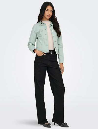 Classic Pastel Denim Jean Jacket | Lightweight 100% Cotton Slim Crop Fit by Only