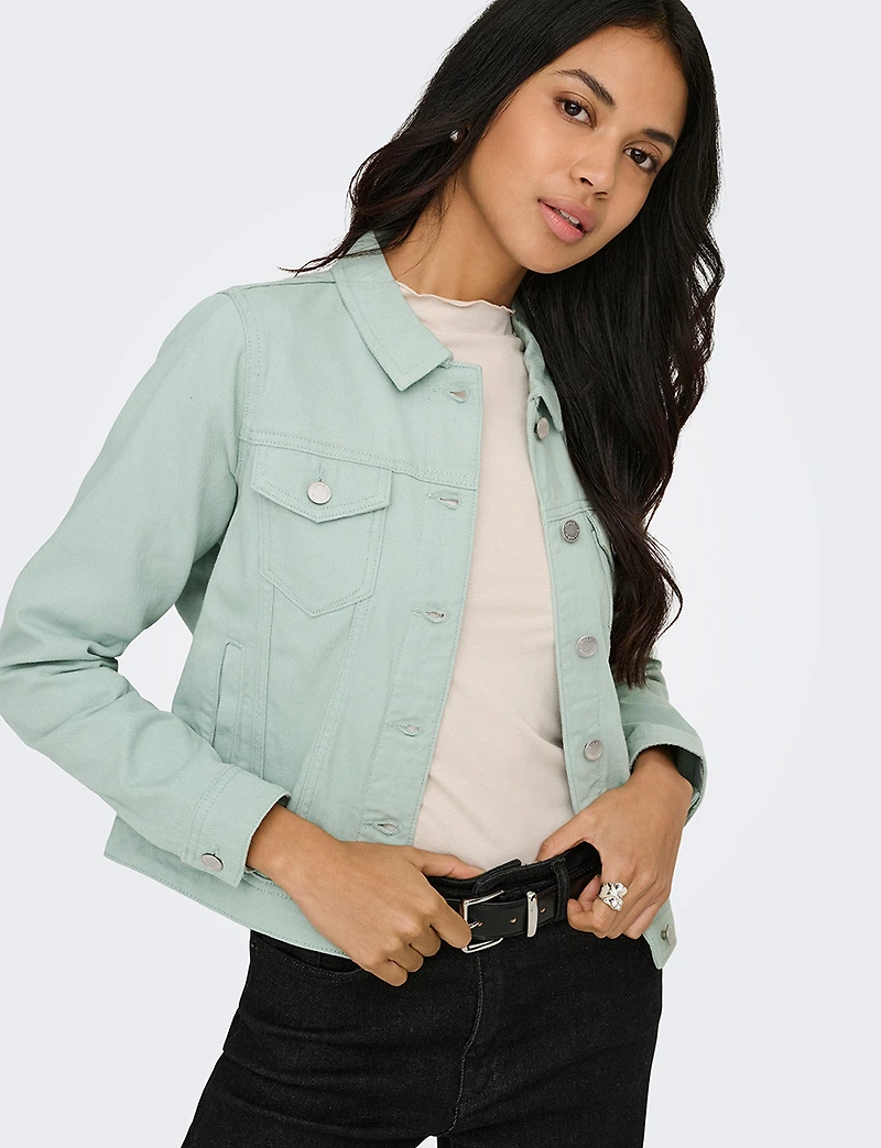 Classic Pastel Denim Jean Jacket | Lightweight 100% Cotton Slim Crop Fit by Only