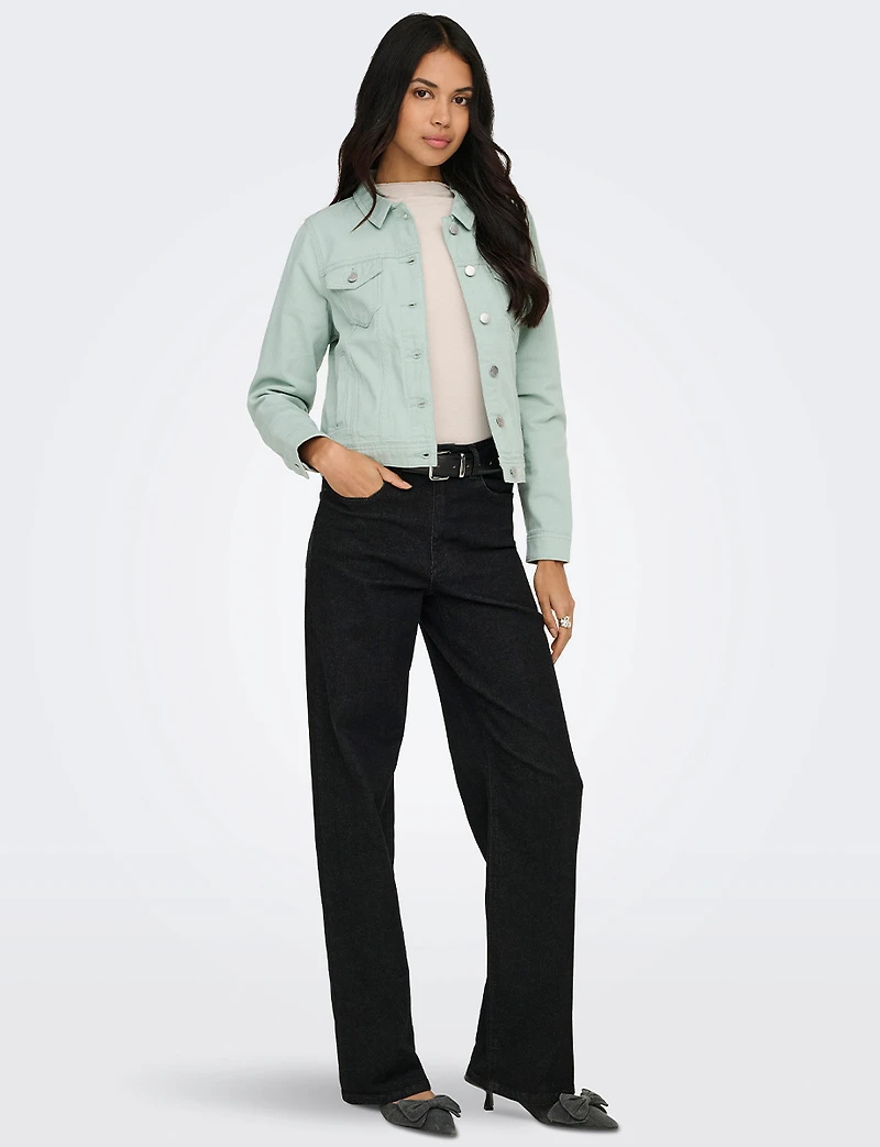 Classic Pastel Denim Jean Jacket | Lightweight 100% Cotton Slim Crop Fit by Only