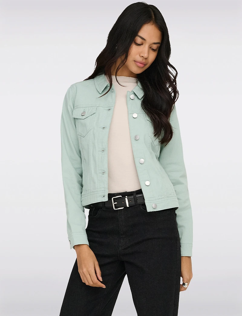 Classic Pastel Denim Jean Jacket | Lightweight 100% Cotton Slim Crop Fit by Only