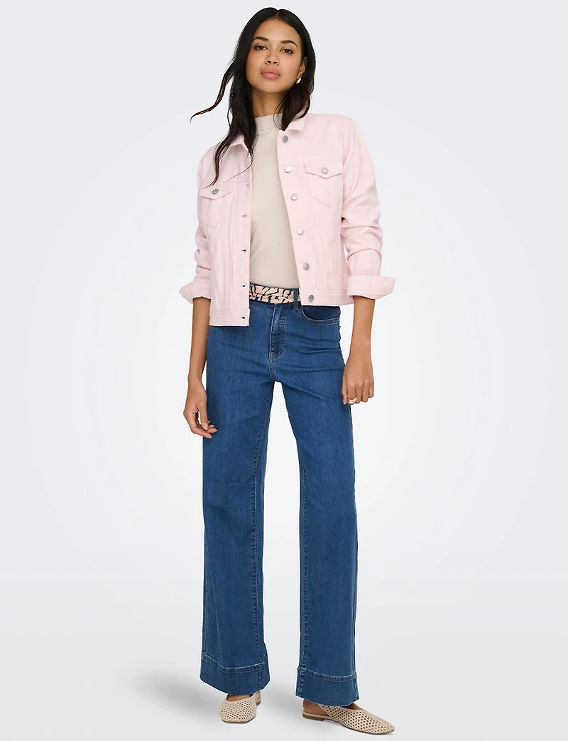 Classic Pastel Denim Jean Jacket | Lightweight 100% Cotton Slim Crop Fit by Only