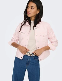 Classic Pastel Denim Jean Jacket | Lightweight 100% Cotton Slim Crop Fit by Only