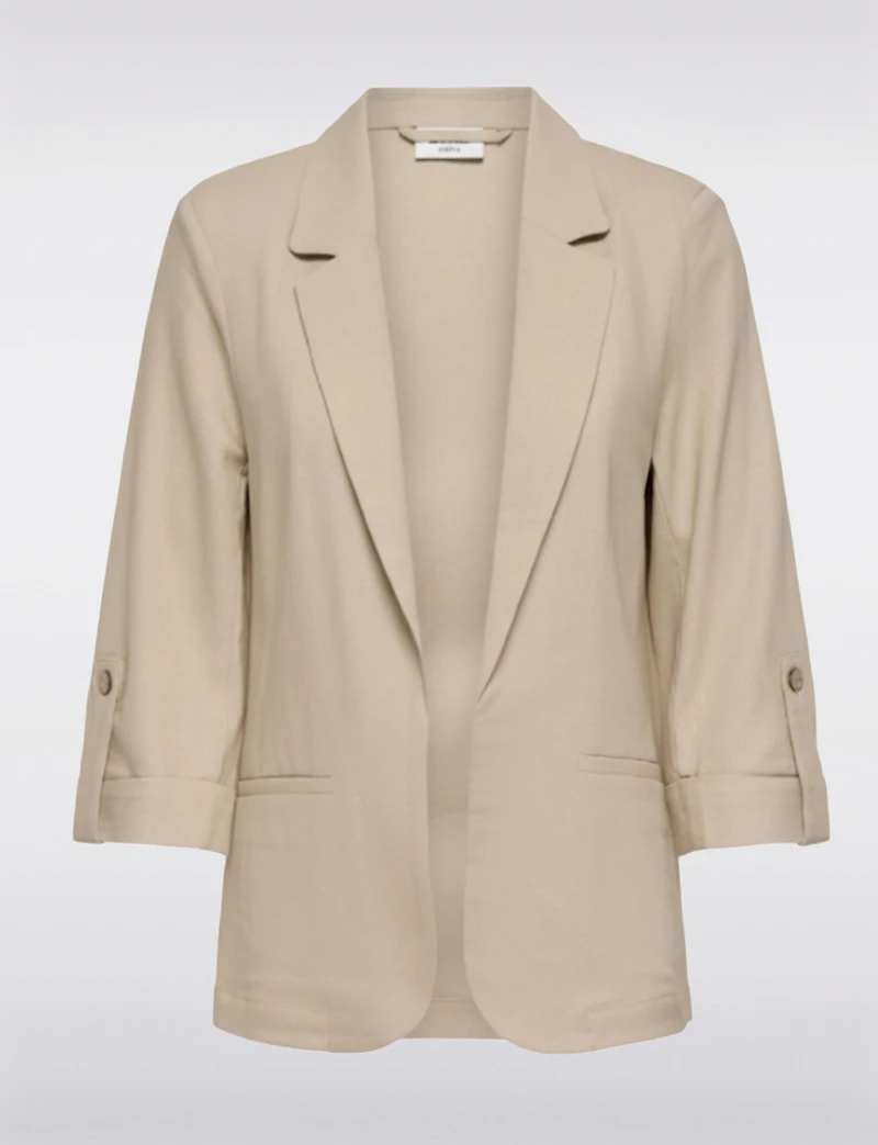 Lightweight Linen Blend Open-Drape Blazer for Women – 3/4 Cuffed Sleeves by Only