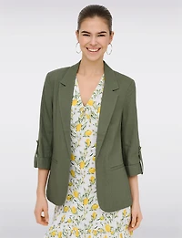 Lightweight Linen Blend Open-Drape Blazer for Women – 3/4 Cuffed Sleeves by Only