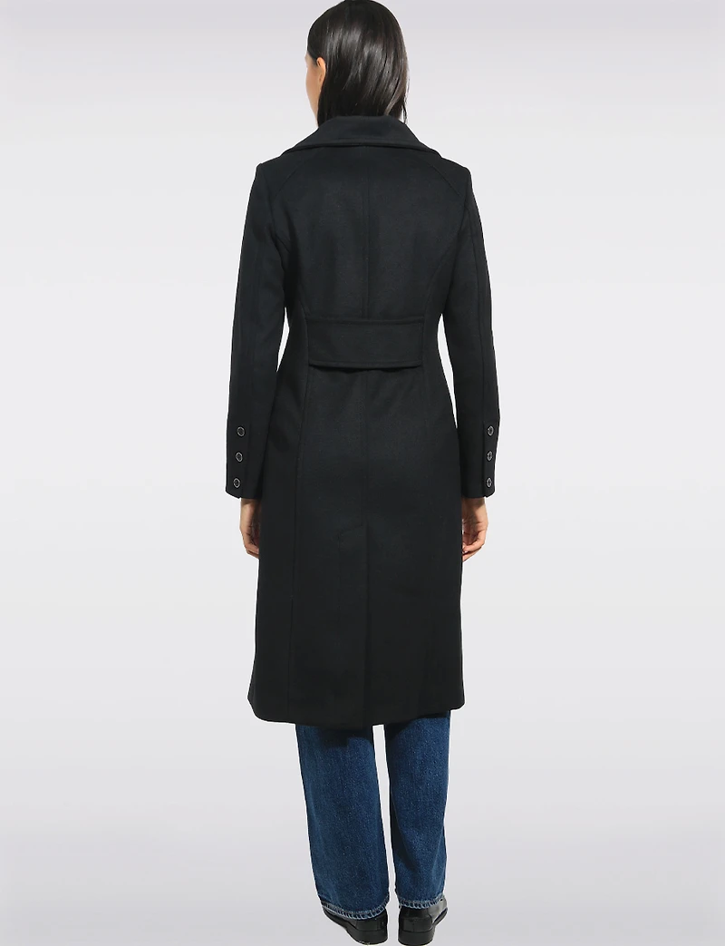 Mid-length A-line High-Collar Single BreastedWool Blend Coat by Kenneth Cole